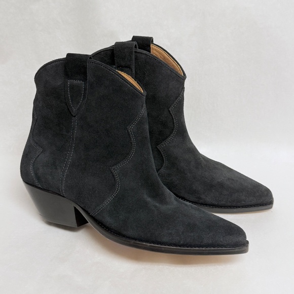 ISABEL MARANT Dewina Suede Leather Cowboy Ankle Boots in Faded Black Size 38 - Picture 1 of 8